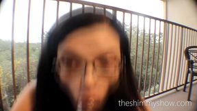 super tall and busty white chick with basketball ass cheats on her husband by fucking bbc outdoors on the hotel balcony