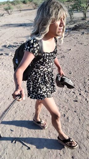 Cute Hot Ladyboy Walks In Public In Mini Dress And Sandals   Clip 2