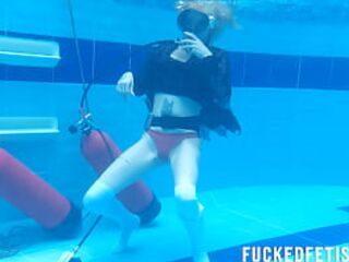 Hot slim golden-haired skinny body costume pool Recent scene w50