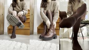 j enfile lentement mes bottines en cuir... pour mieux les retirer. collants ...