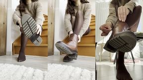 j enfile lentement mes bottines en cuir... pour mieux les retirer. collants ...