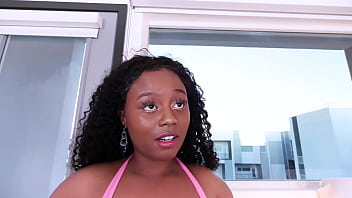 AYA COIX Big Natural Tits Ebony Girl Big White Cock POV Blowjob and Huge Load Cum Swallow