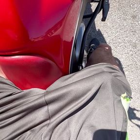 Big dick 23cm soft in shorts without underwear taking a motorcycle ride on the street