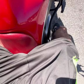 Big dick 23cm soft in shorts without underwear taking a motorcycle ride on the street