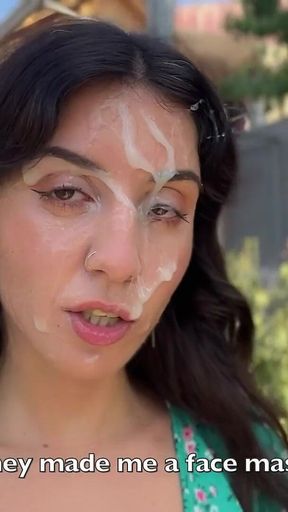 Country Slut Sucks Three Cocks and Gets a Lot of Cum on Her Face - Public Cumwalk