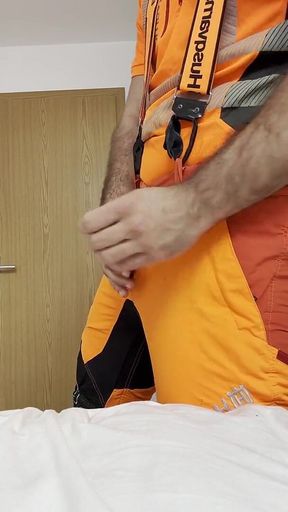 Lumberjack in Hivis Jerks His Huge Cock and Muscle Worship