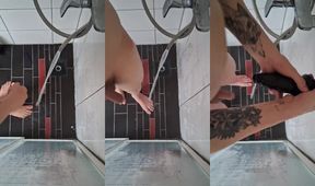 Foxy Trans Shaves Slick Then Gushes Cum Flood Destroyed