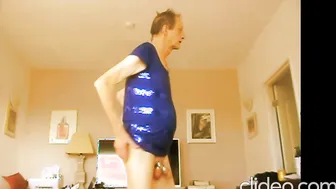 Hairy bear tries on homemade underwear and strokes his big cock