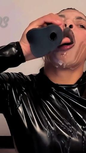 Filthy Fantasy After Dark: Cum Exploding on the Face of a Wild Latina in Latex.