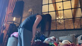 Sexy Hot Tight Shaved Pussy Petite Brunette Takes Her Panties off on the Balcony to Show What Is Under Her Short Skirt