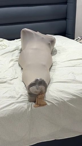 Mummified in Pantyhose Cocoon Helpless Encased Inside Nylon