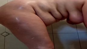 BBB with saggy tits showering and shaving legs
