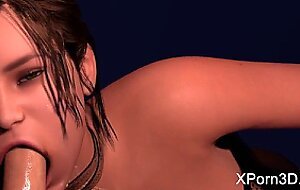 3D Brunette Deepthroating a Huge Dick Teaser Deepthroat Facefuck Gagging