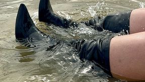 Black Stiletto Boots at the Beach!
