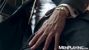 ”Straight suited Will Iden tugs his thick dick until he explodes”