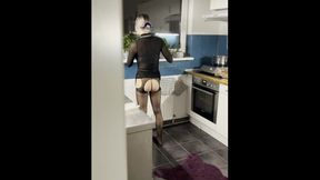 Maid in stockings just wanted to water the plants, ended up squirting all over his cock