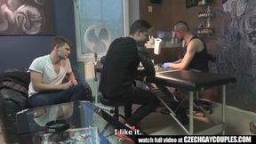 Wild sex for money in a tattoo studio