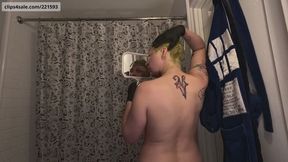 Teal Green Hair Dye - Blue Hair Part 2 GLIMMER doing hair color with gloves, shower, showercap, casual, aqua dye