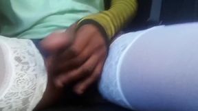 Black shemale flashes throbbing cock outdoors in public
