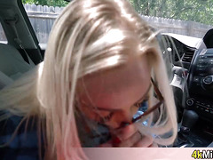 Busty stepmom Elena sucked my dick in the car and I was filming it because of reasons