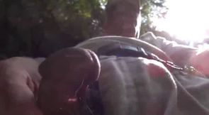 Japanese Grandpa Strips Outdoors