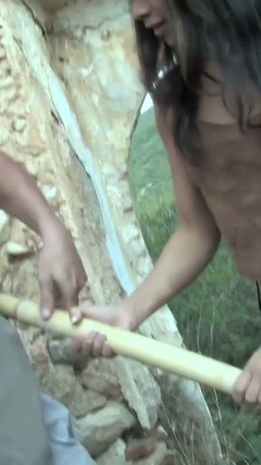 Two sluts get fucked and ass fucked in the woods   Clip 1