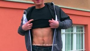 guy shakes his wazoo and enjoys a throbbing load on his belly