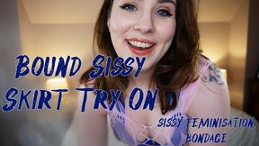 Bound Sissy Skirt Try-On - feminisation, bondage, cling film, miniskirts, Larah Sky