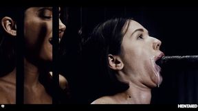 Helpless human chick pumped full of alien load
