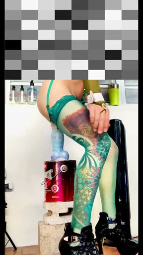 Cute Shemale Dildo Riding Outside with Panties by the Side