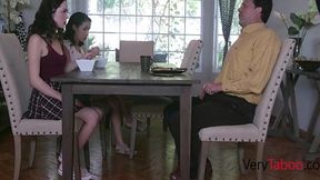 Step-Dad's Taboo Desires Fulfilled by Both Step-Daughters
