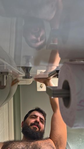 POV Muscular Bear Jerks off in the Toilet.