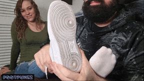 Amateur Blond Teen Leia Gets her Feet Tickled and Worshipped Out of Airforce 1 Shoes