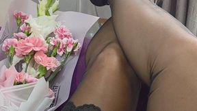 Milah enjoying her birthday on sexy black stockings and Katie Biltoft Heatwave heels