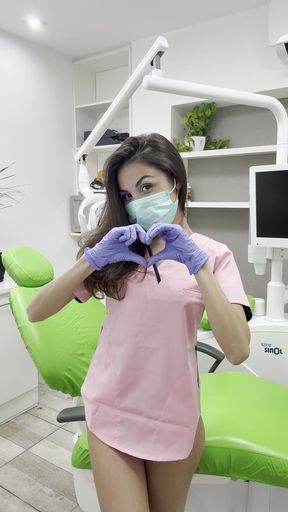 Naughty dentist GF gives a deepthroat blowjob and shows off her big tits