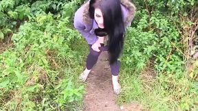 Busty brunette gets picked up before pissing outdoors