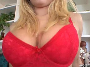 Blonde Britney Young taking sticky facial cumshot