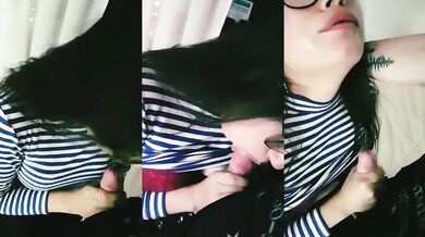 She fights back the lust when he feeds her his long hard cock