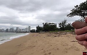 Babe can i cum on your tits? - public cock flashing on the beach