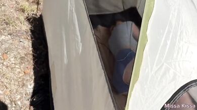 Blonde pink pussy angel fucked rough in woods with big cock cumshot