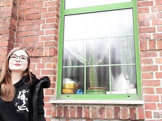 GERMAN SCOUT - German Tiny glasses student Petite Emily Pick Up and talk to Casting Fuck