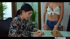 Futanari Researcher Fucks & Creampies Her Blonde Notorious Friend's Asshole When She Got Stuck In Washing Machine