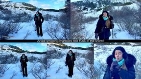 Angie smoking marlboro red 100s in the snow!