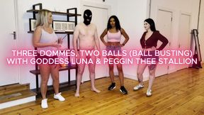 Three Dommes, Two Balls (Ball Busting) With Goddess Luna & Peggin Thee Stallion