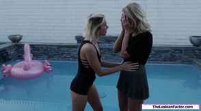 Obsessed blonde passionately licking her busty best friend