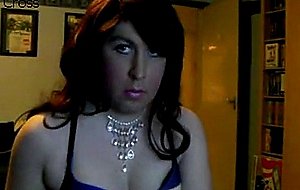 Fat crossdresser wanks off