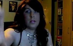 Fat crossdresser wanks off