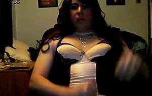Fat crossdresser wanks off
