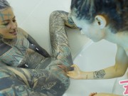 HARDCORE ANAL SLUTS fist each othere IN BATH covered with colors