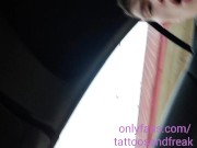 White boy beats his dick and shows off tattoos in his car